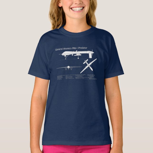 MQ-1 Predator  UAV- Airplane Blueprint ABD T-Shirt (Front)