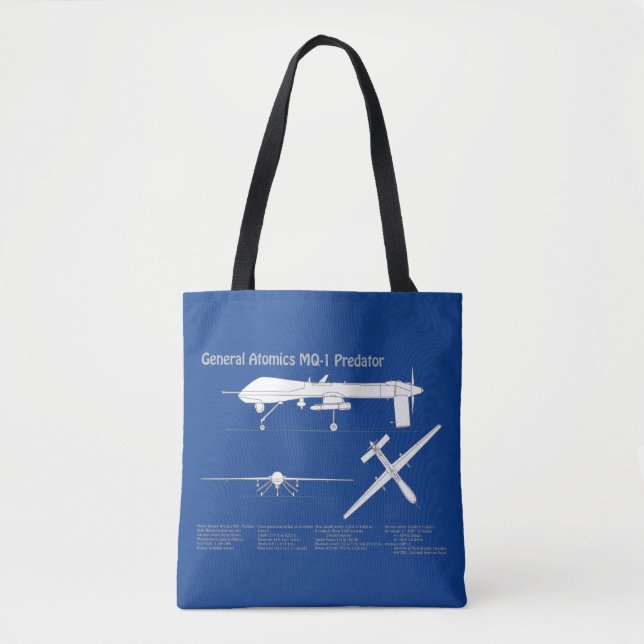 MQ-1 Predator  UAV- Airplane Blueprint ABD Tote Bag (Front)
