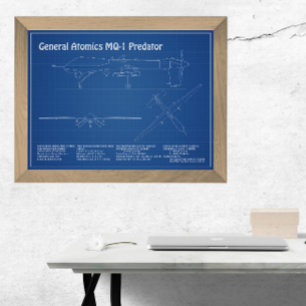 MQ-1 Predator  UAV- Airplane Blueprint AD  Photo Print