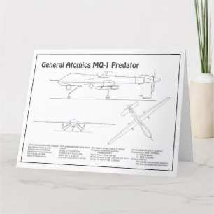 MQ-1 Predator  UAV- Airplane Blueprint BD  Letterpress Thank You Card
