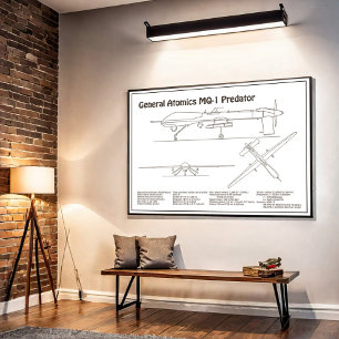 MQ-1 Predator UAV- Airplane Blueprint BD Poster