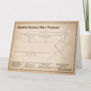 MQ-1 Predator  UAV- Airplane Blueprint SD  Letterpress Thank You Card