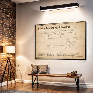 MQ-1 Predator UAV- Airplane Blueprint SD Poster