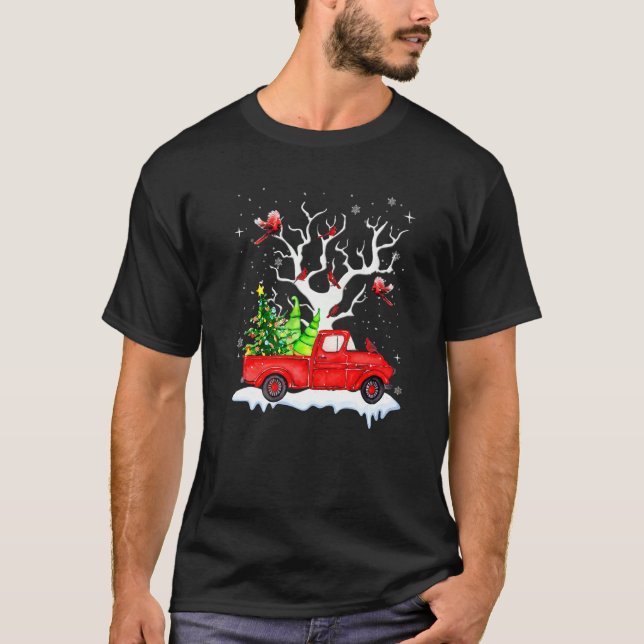 Mqoo Cardinal Truck Christmas Tree Merry Xmas Card T-Shirt (Front)