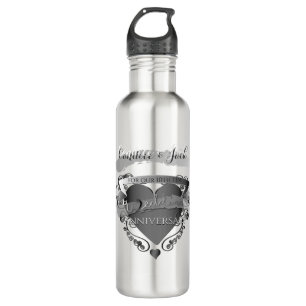 Mr."10th Tin Wedding Anniversary" 3DHeart Emblem Stainless Steel Water Bottle