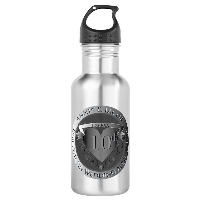 Mr.10th Tin Wedding Anniversary Heart Emblem Stainless Steel Water Bottle (Front)