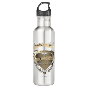 Mr."8th Bronze Wedding Anniversary" 3DHeartEmblem Stainless Steel Water Bottle