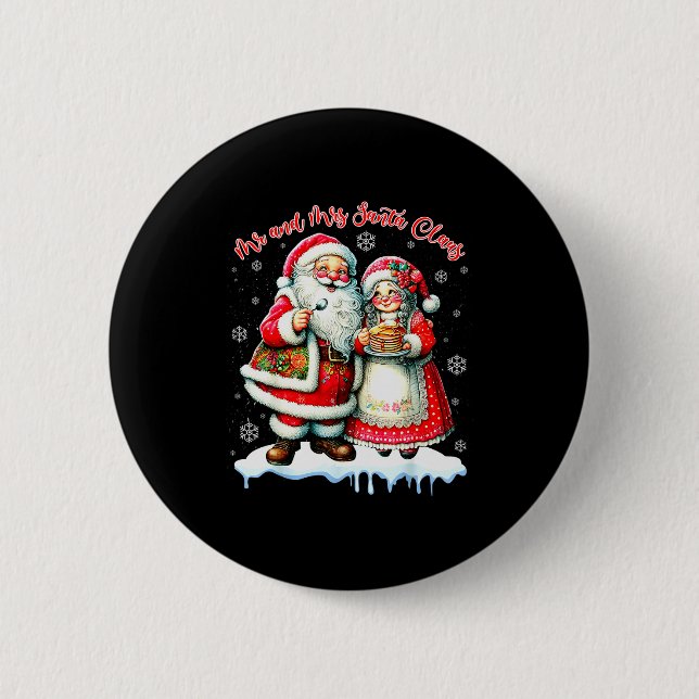Mr &amp; Mrs Santa Claus Christmas Matching Couple Button (Front)