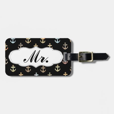 Mr Anchor Pattern - Half Of Mr & Mrs Set Luggage Tag