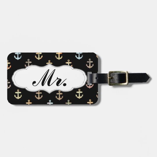 Mr anchor pattern - half of Mr & Mrs set Luggage Tag