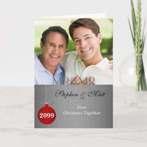 Mr and Mr 1st Christmas Together Silver Photo Holiday Card