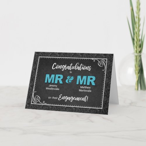 Mr and Mr Black Damask Engagement Congratulations Card