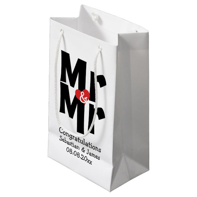 Mr and Mr Black Red Bold Modern Personalized Small Gift Bag (Front Angled)