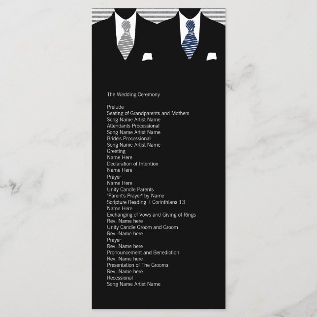 Mr and Mr Blue / Grey Gay Wedding Service Order Program (Front)