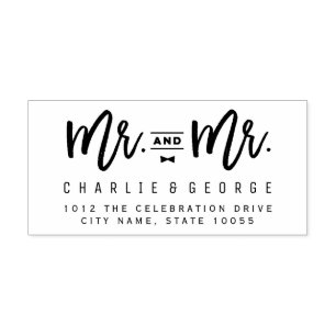 Mr and Mr Bow Tie Script Gay Wedding Rubber Stamp