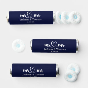 Mr and Mr Caligraphy Heart Wedding Navy Blue Breath Savers® Mints