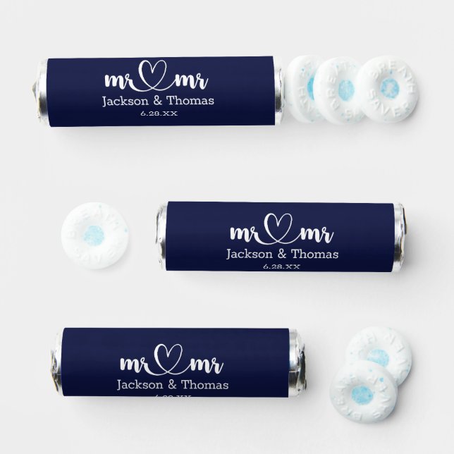 Mr and Mr Caligraphy Heart Wedding Navy Blue  Breath Savers® Mints (Assorted)