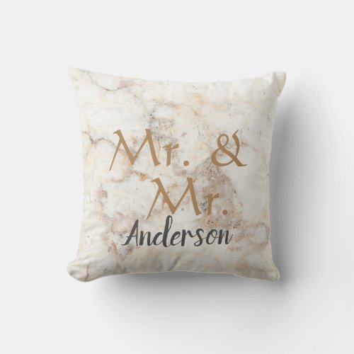 Mr and Mr Custom name marble gay wedding Throw Pillow