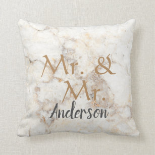 Mr. and Mr. Custom name marble gay wedding Throw Pillow