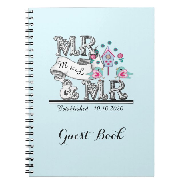 Mr and Mr Cute Personalized Gay Wedding Guest Book (Front)