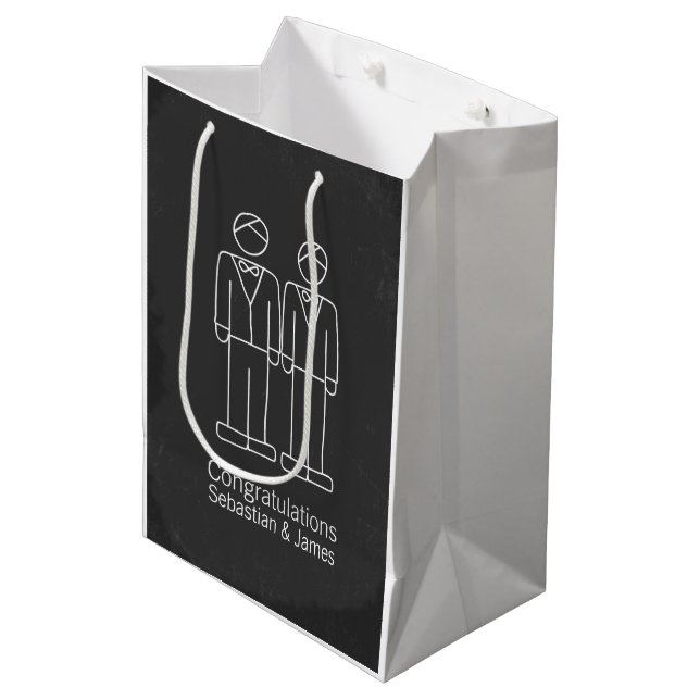 Mr And Mr Doodle Grooms Wedding Personalized Medium Gift Bag (Front Angled)