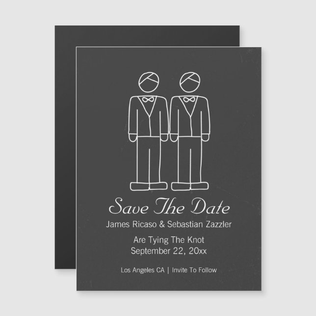 Mr and Mr Doodle Save The Date Gay Wedding Magnetic Invitation (Front/Back)