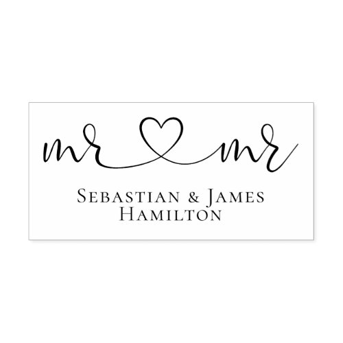 Mr And Mr Elegant Scroll Heart Text Gay Wedding Rubber Stamp