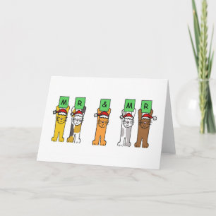 Mr and Mr Gay Christmas Cats in Santa Hats Holiday Card