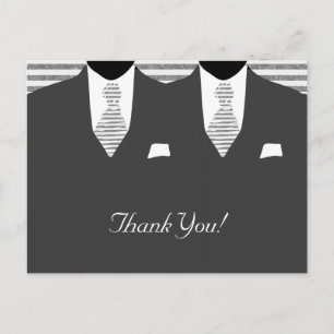 Mr and Mr Grey Suit and Tie Gay Wedding Thank You Postcard