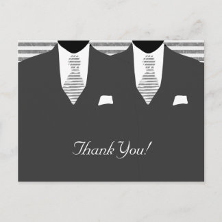 Mr and Mr Grey Suit and Tie Gay Wedding Thank You Postcard