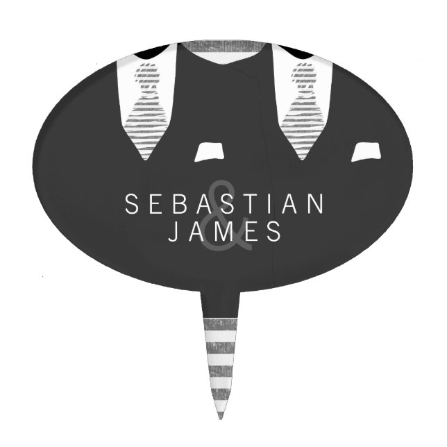 Mr and Mr Grey Suit and Ties Gay Wedding Cake Topper (Front)