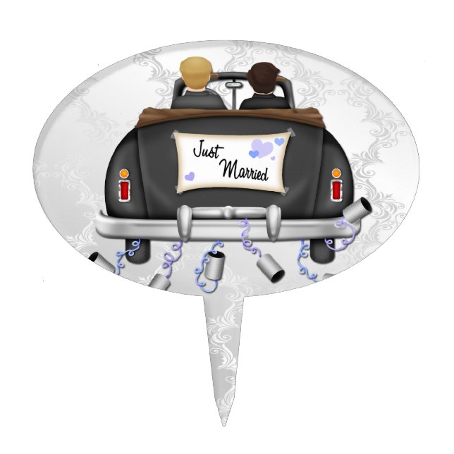 Mr and Mr Just Married Wedding Car Cake Topper (Front)