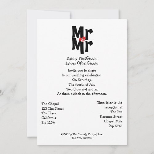 Mr And Mr Modern Bold Gay Wedding Invitation