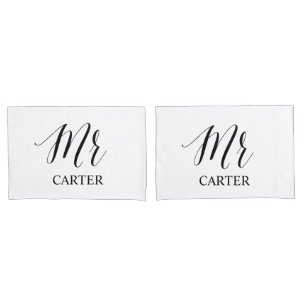 Mr and Mr Modern Typography Gay Couple Wedding His Pillow Case