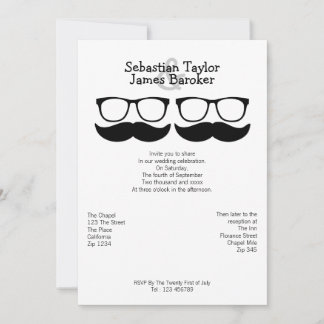 Mr and Mr Mustache And Glasses Wedding Invitation