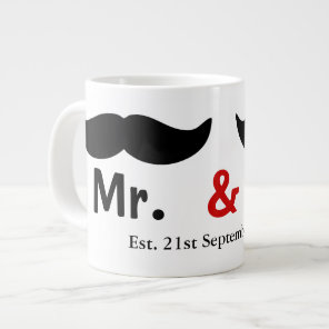 Mr And Mr Mustache Gay Wedding Customizable Large Coffee Mug