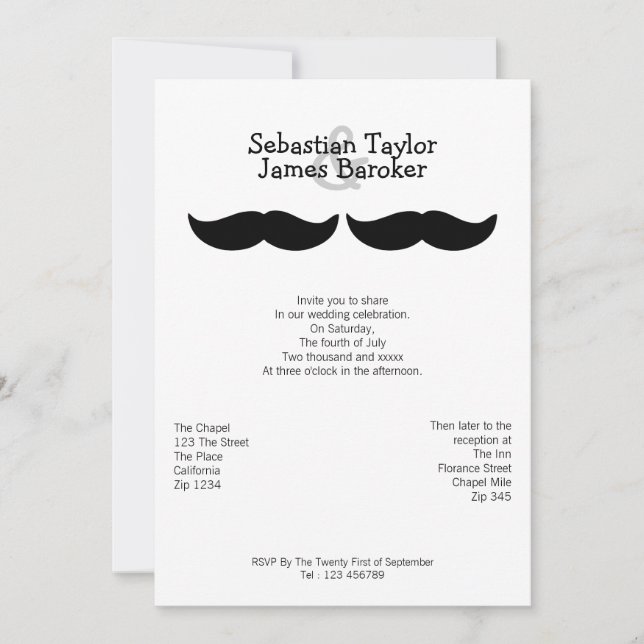 Mr and Mr Mustache Wedding Invitation (Front)