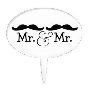 Mr and Mr Mustache Wedding v3 Cake Topper