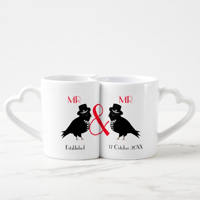 Mr And Mr Newlywed  Gay Couple Personalized Coffee Mug Set (Back Nesting)