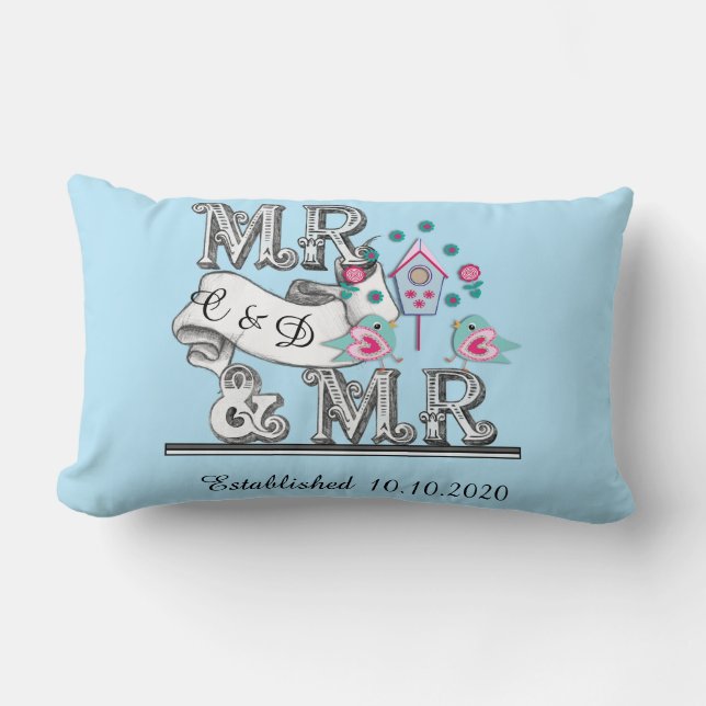 Mr and Mr Personalized Gay Wedding Gift Lumbar Pillow (Front)
