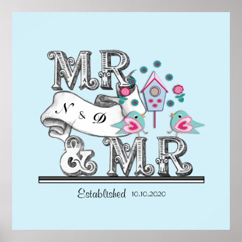 Mr and Mr Personalized Gay Wedding Gift Poster