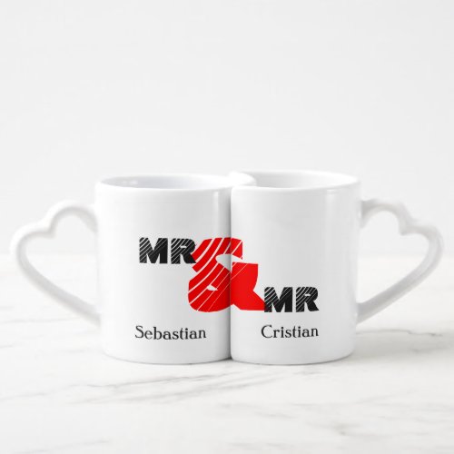 Mr and Mr Personalized Two Grooms Red  Black Coffee Mug Set