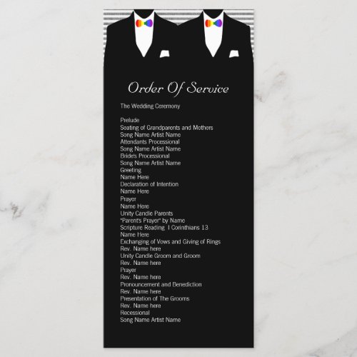 Mr and Mr Rainbow Tie Gay Wedding Service Order Program