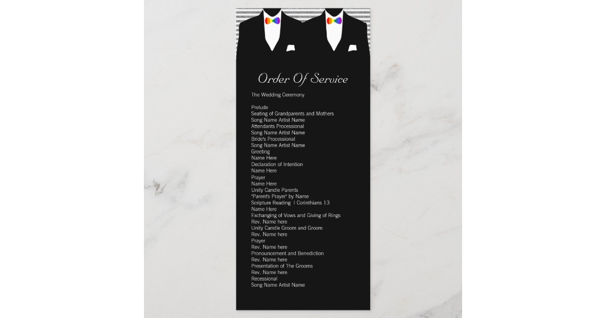 Mr And Mr Rainbow Tie Gay Wedding Service Order Program Zazzle Com