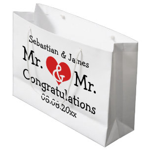 Mr and Mr Red Heart Wedding Personalized Large Gift Bag