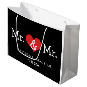 Mr and Mr Red Heart Wedding Personalized Large Gift Bag