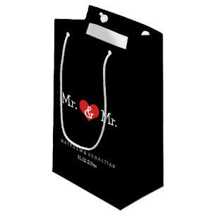 Mr and Mr Red Heart Wedding Personalized Small Gift Bag