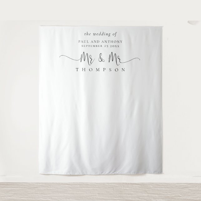 Mr and Mr Script Gay Wedding Photo Backdrop (Front)