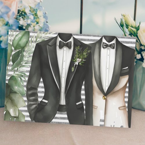 Mr and Mr Suit and Bow Tie Gay Wedding Invitation