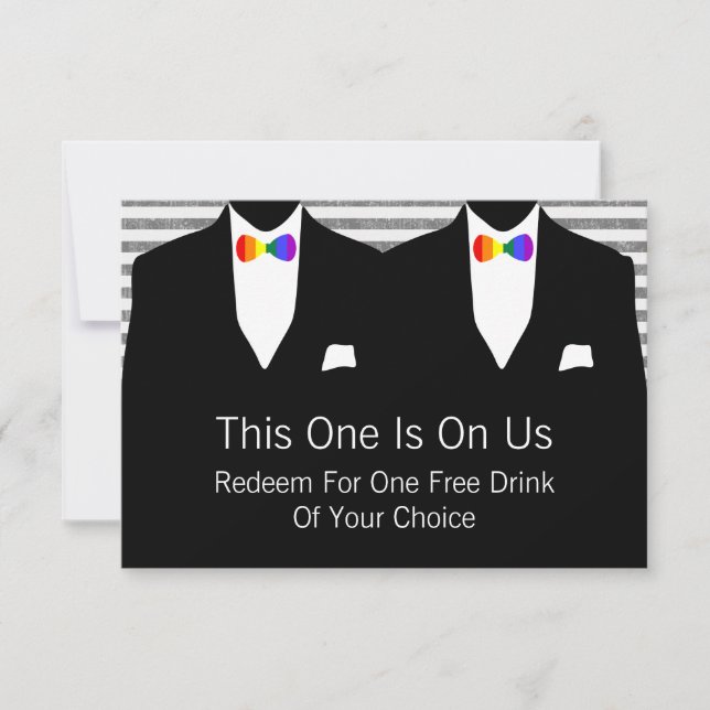Mr and Mr Suit and Bow Tie Gay Wedding (Rainbow) Thank You Card (Front)